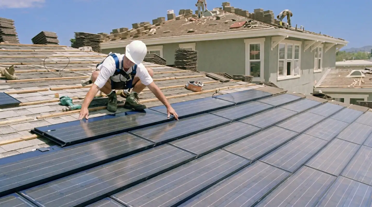 Roof replacement expert installing modern solar shingles on a residential home in Memphis, TN